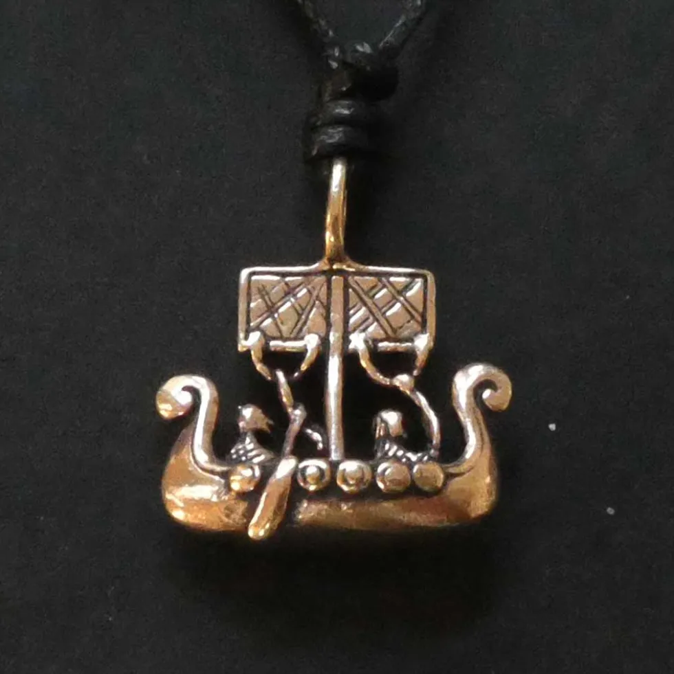 Drachenboot Bronze Schmuck Anhänger Wikingerboot mit Band