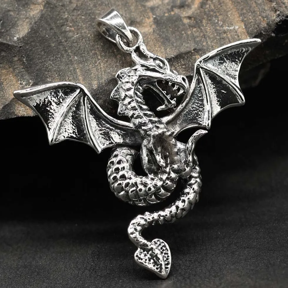 Drachen Kettenanhänger Silber Schmuck Anhänger 925er Silber