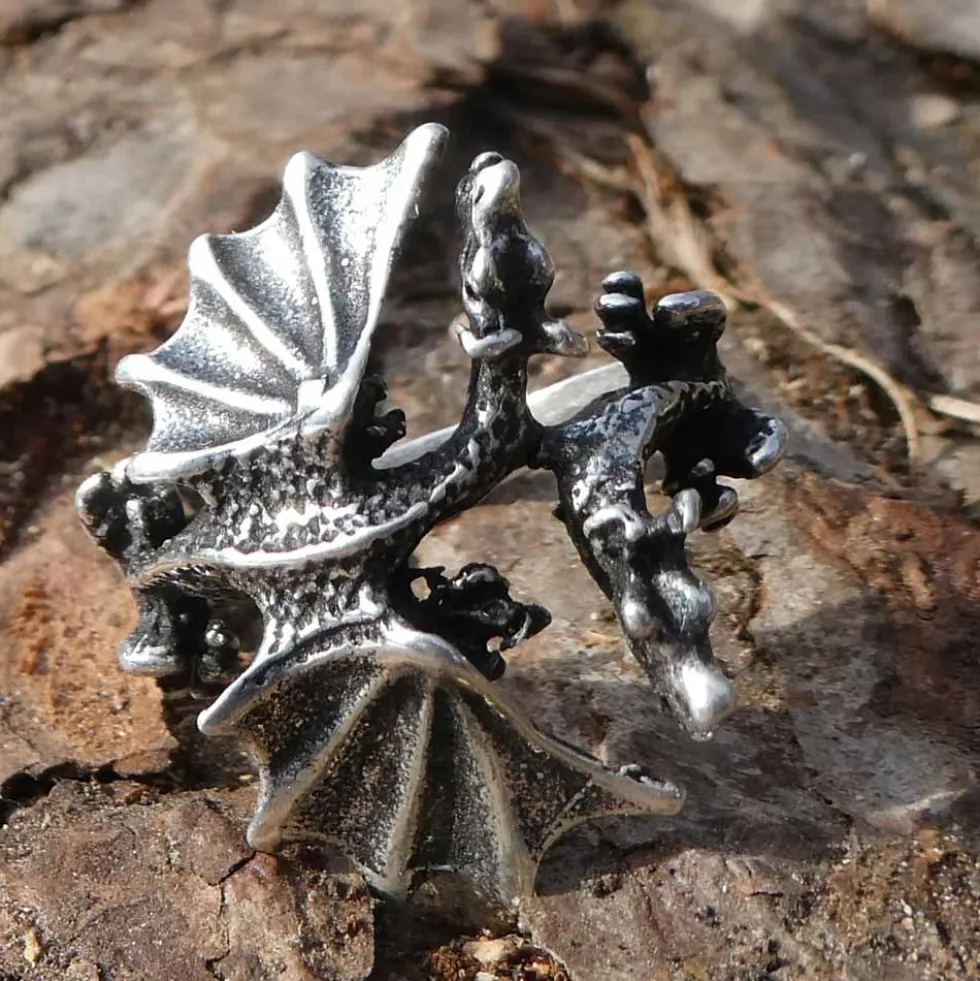 Drachen Ring Schmuck Silber kämpfende Drachen 925 Silber