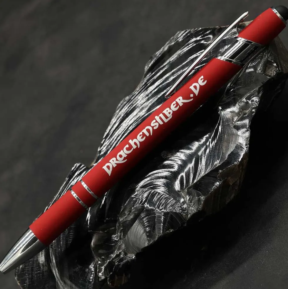 Drachensilber Kugelschreiber rot - Tintenfarbe schwarz