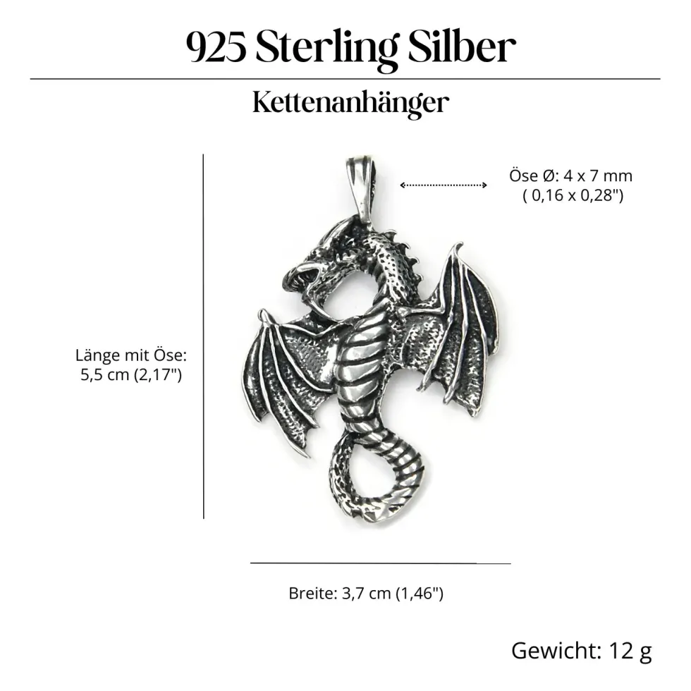 Drache Schmuck Anhänger Silber Luftdrache Kettenanhänger 925 Silber