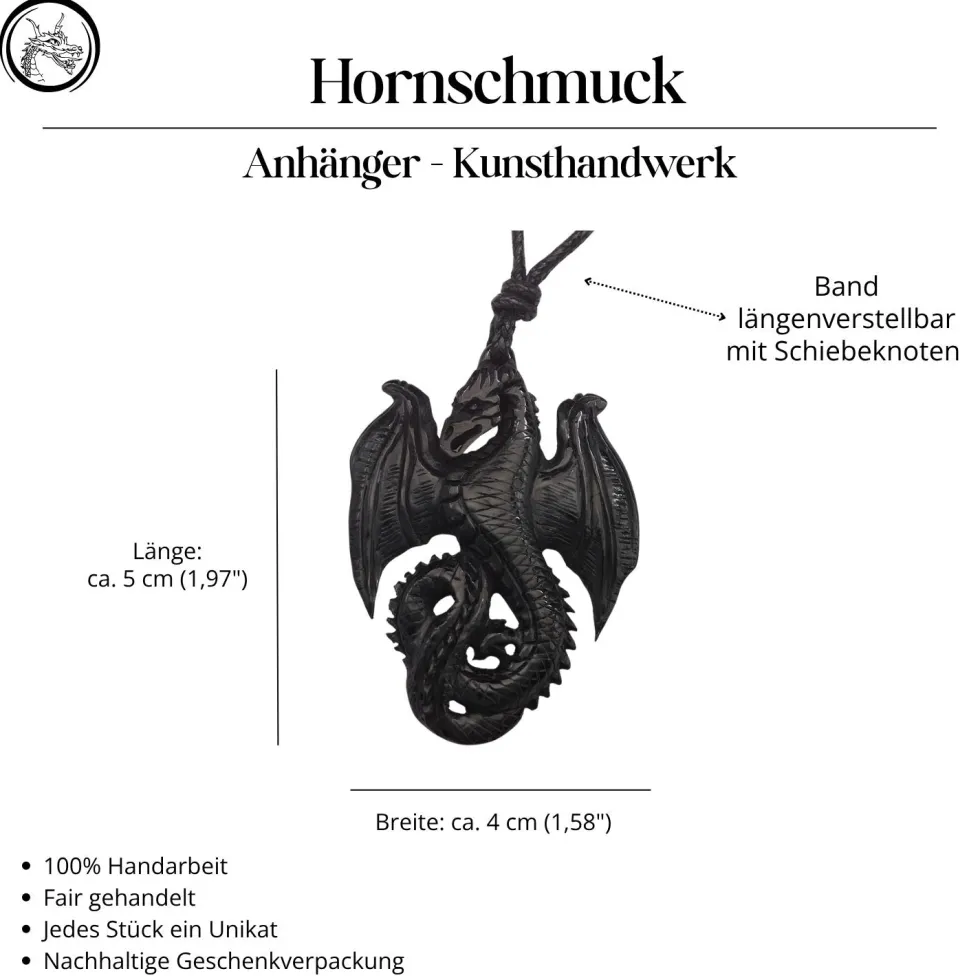 Drache Schmuck Kettenanhänger aus Horn