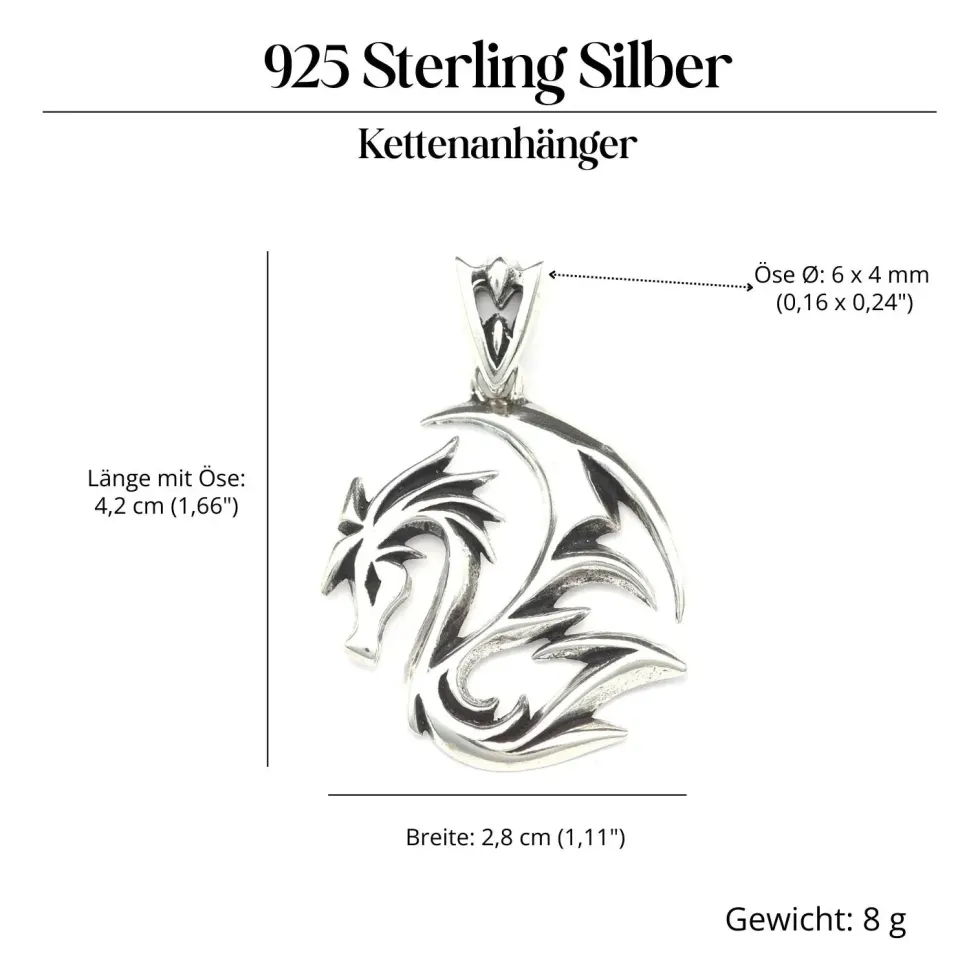 Drache Schmuck Silber Kette Tattoo Stil 925 Silber