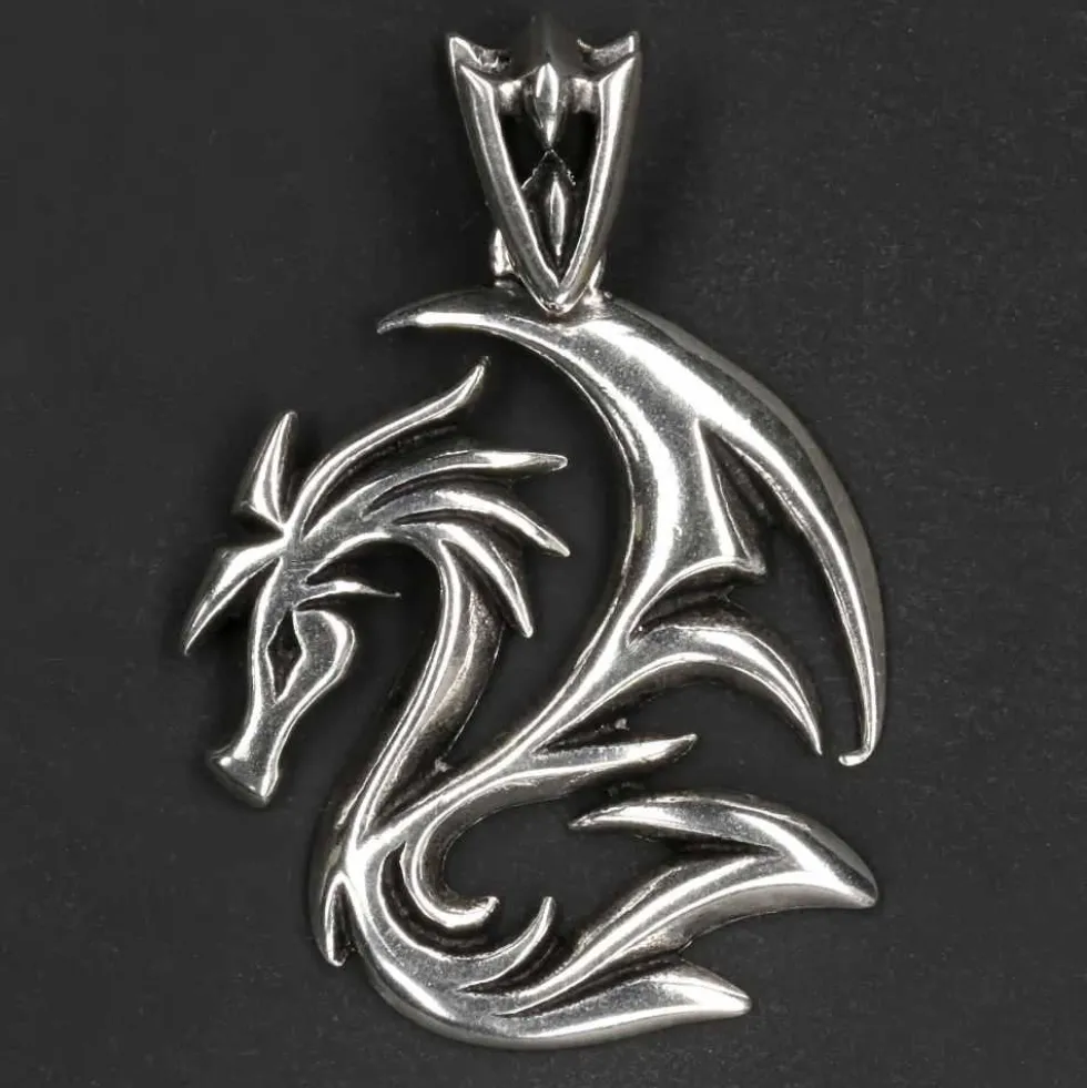 Drache Schmuck Silber Kette Tattoo Stil 925 Silber