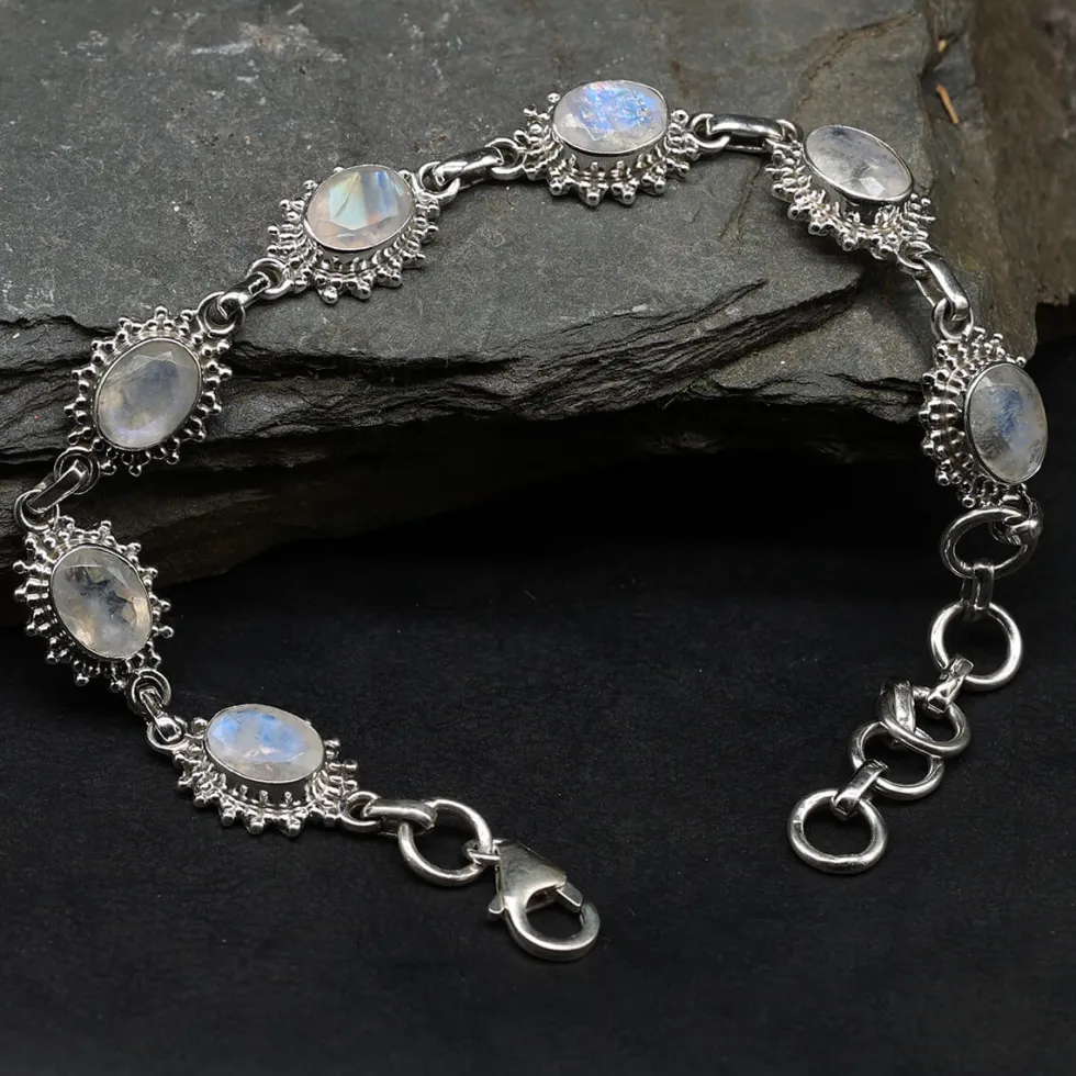 Edelstein Armband 925 Silber Mondstein filigran gefasst edler Armschmuck