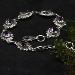 Edelstein Armschmuck 925 Silber Amethyst Oval verziert Facettenschliff edles Damen Armschmuck