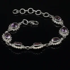 Edelstein Armschmuck 925 Silber Amethyst Oval verziert Facettenschliff edles Damen Armschmuck