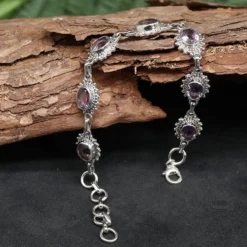 Edelstein Armschmuck 925 Silber Amethyst Oval verziert Facettenschliff edles Damen Armschmuck