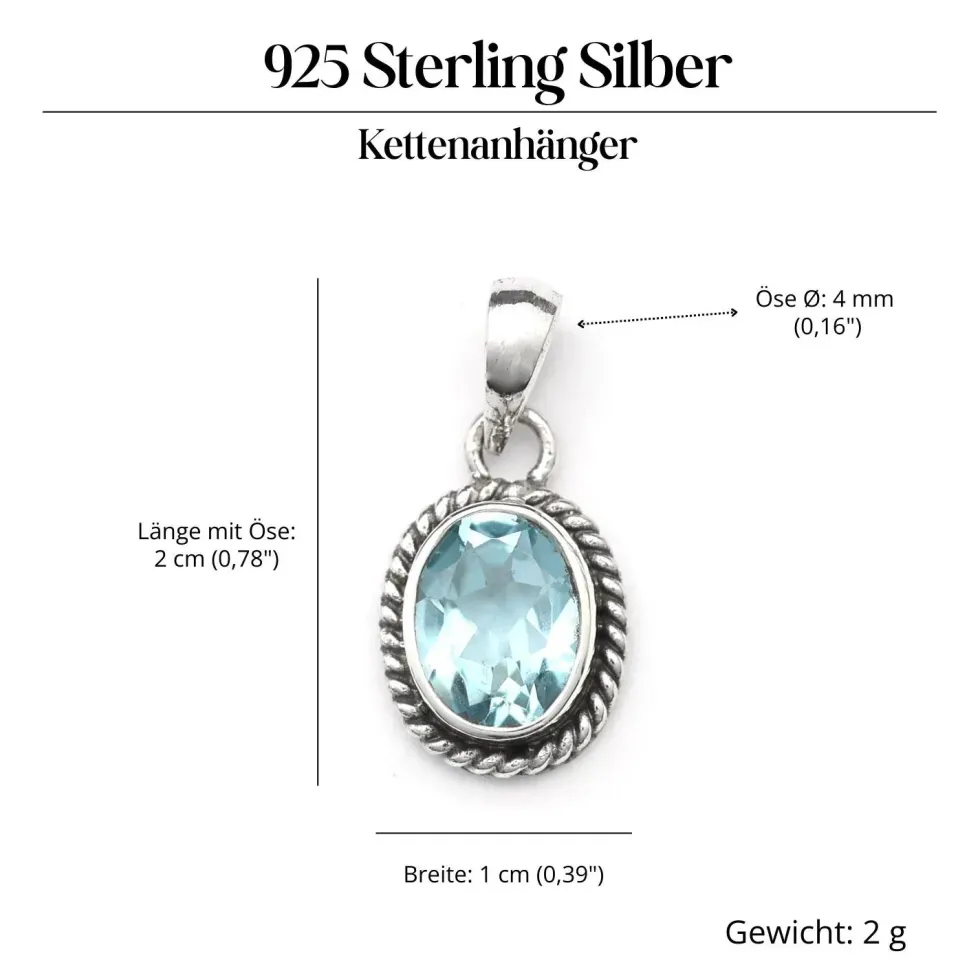 Edler Blauer Topas Anhänger 925 Silber Schmuck
