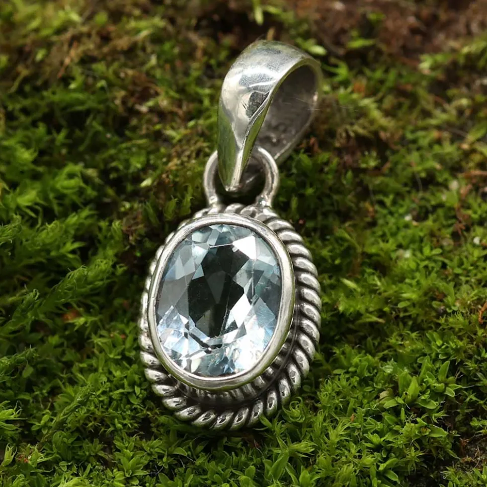 Edler Blauer Topas Anhänger 925 Silber Schmuck