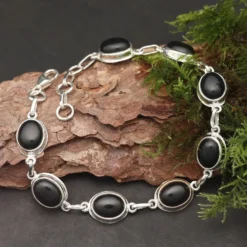 Edles Onyx Armband schlicht 925 Silber schwarze Steine Edelstein Armschmuck