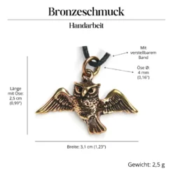Eule fliegend Schmuck Bronze Anhänger