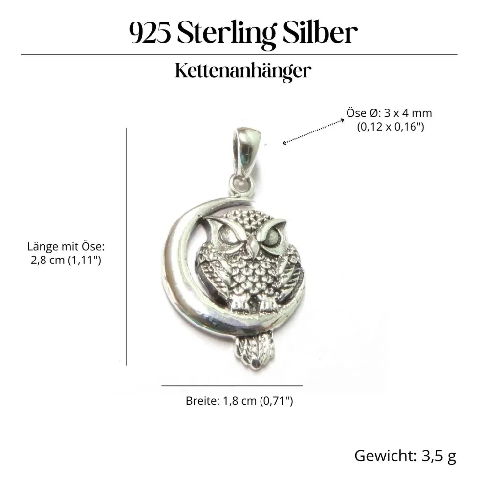 Eule Schmuck Anhänger Silber 925/000 Eule im Mond