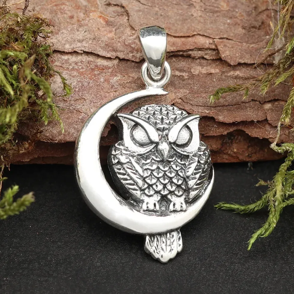 Eule Schmuck Anhänger Silber 925/000 Eule im Mond