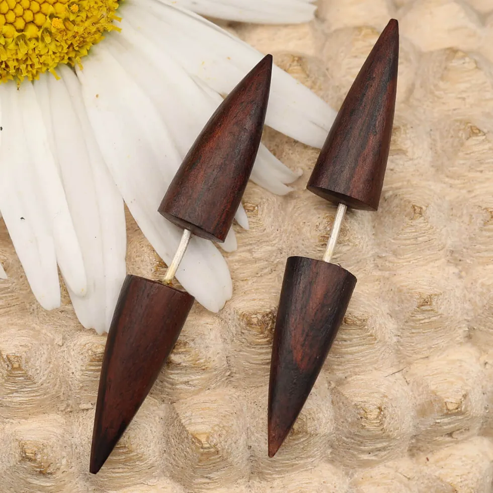 Fakepiercing Holzschmuck Kegel Ohrschmuck Handarbeit (Paar)