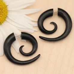 Fake Piercing Spirale M Horn Ohrschmuck (Paar)