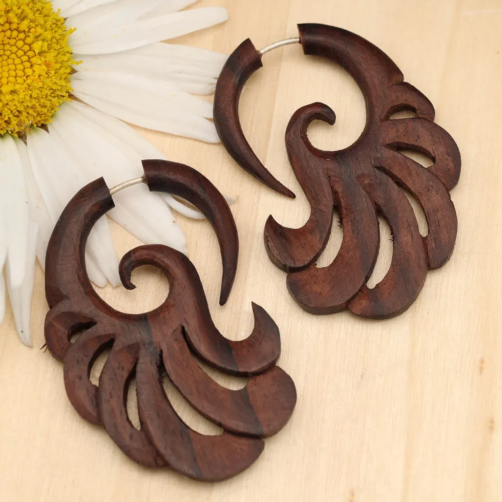 Fächer Holz Ohrschmuck Fake Piercing Ohrring (Paar)