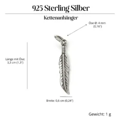 Feder Kettenanhänger Schmuck Sterling 925 Silber Anhänger