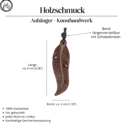 Feder Schmuck Holz Anhänger Schmuck handgefertigt