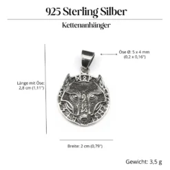 Fenris Wolf Anhänger mit Runen Schmuck 925 Silber Kettenanhänger