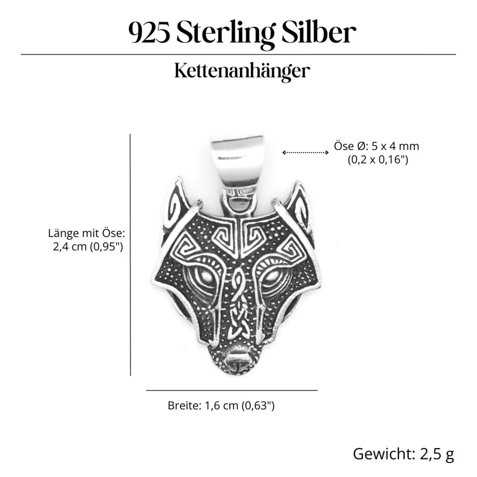 Fenris Wolf Anhänger Schmuck 925 Silber Kettenanhänger