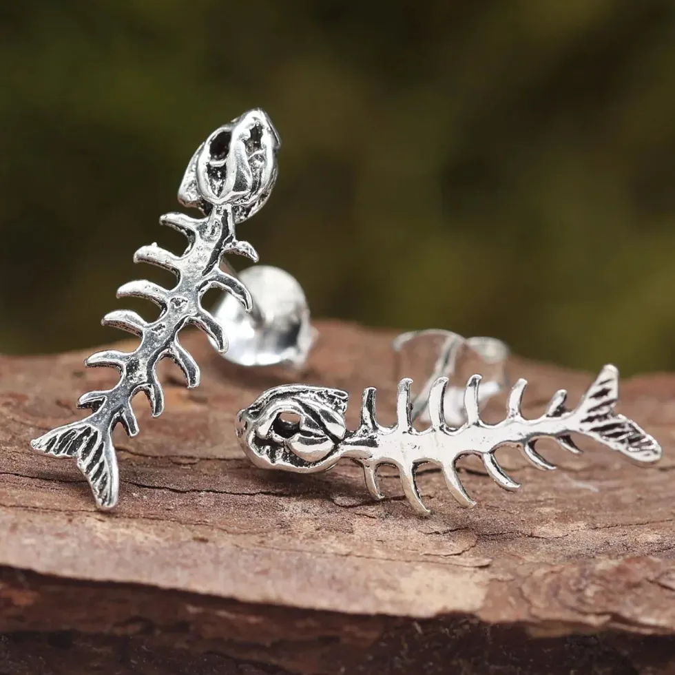 Fishbone Ohrstecker groß 925 Silber Ohrschmuck
