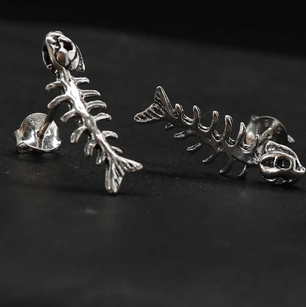 Fishbone Ohrstecker groß 925 Silber Ohrschmuck