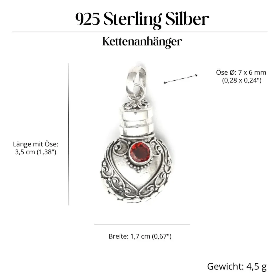 Flacon Schmuck Anhänger mit Granat 925 Silber Schmuck Kunst Handwerk