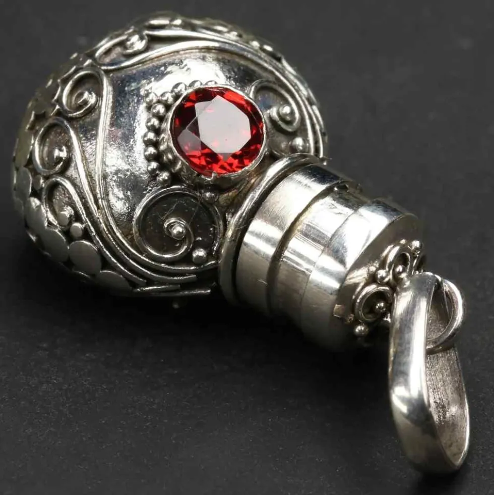 Flacon Schmuck Anhänger mit Granat 925 Silber Schmuck Kunst Handwerk