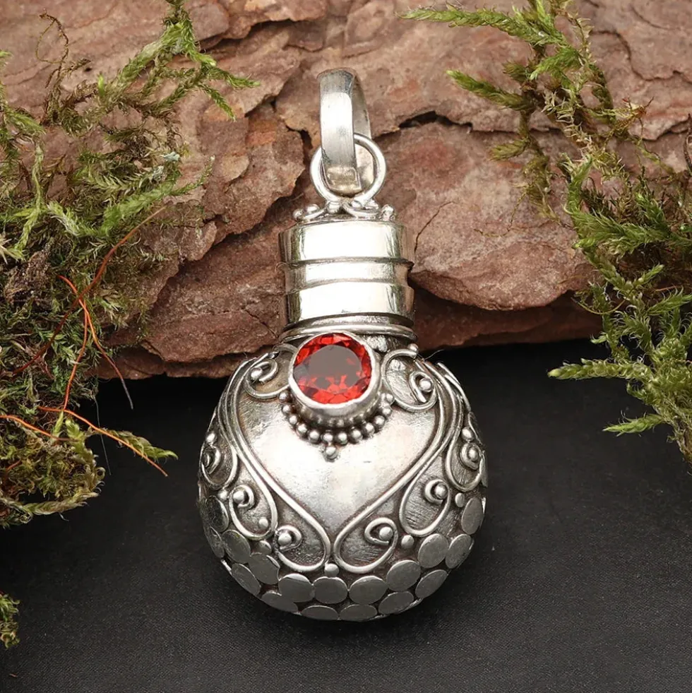 Flacon Schmuck Anhänger mit Granat 925 Silber Schmuck Kunst Handwerk