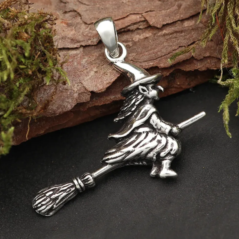 Fliegende Hexe Kettenanhänger 925 Silberschmuck