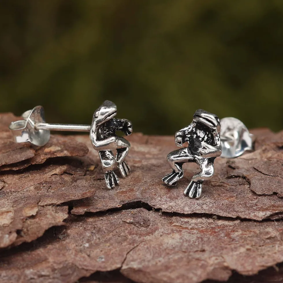 Frosch Ohrstecker 925 Silber Ohrschmuck Springend