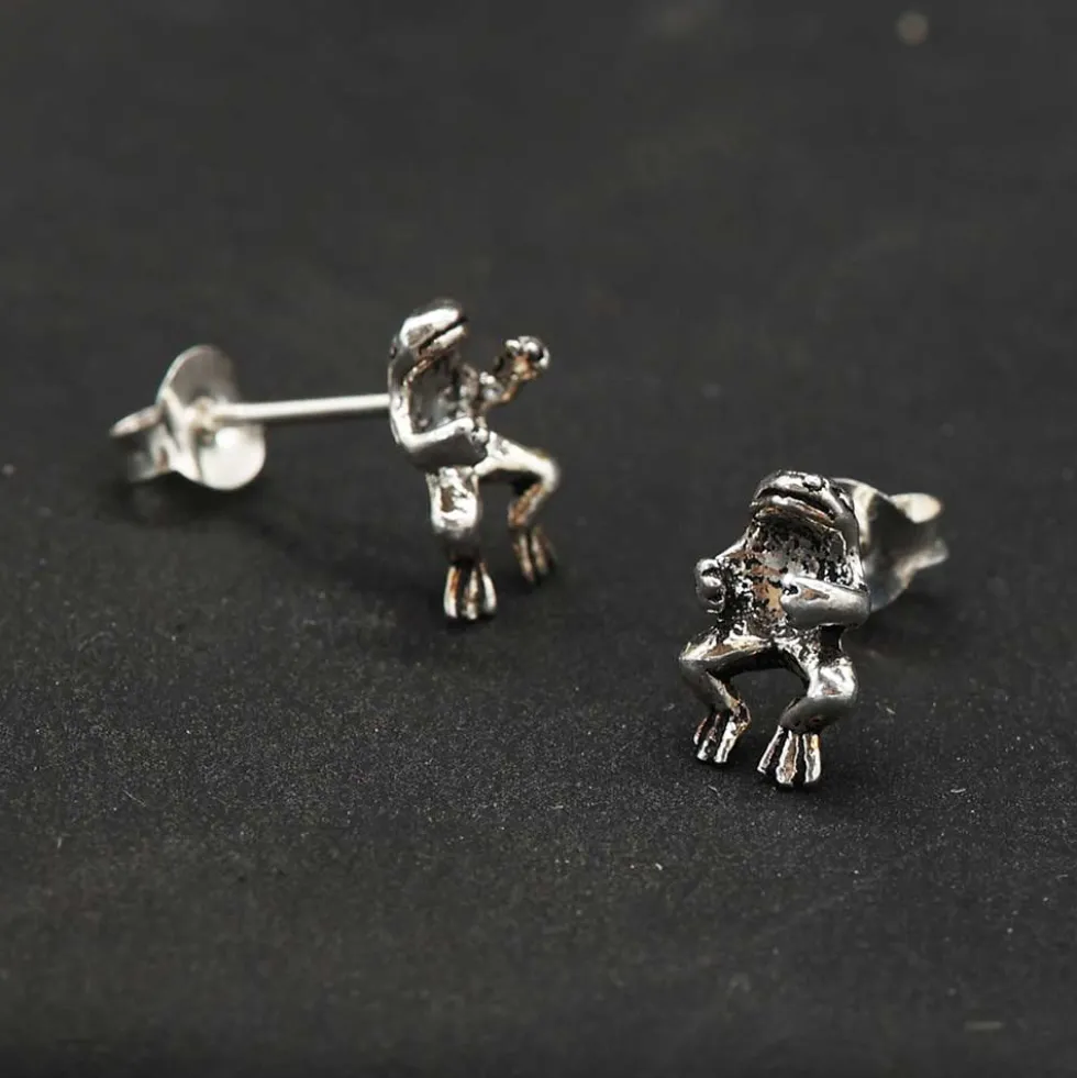 Frosch Ohrstecker 925 Silber Ohrschmuck Springend