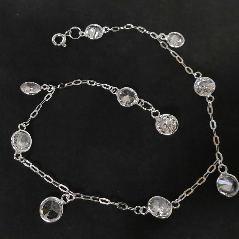 Fußkettchen Kristall Zirkonia Steine 925 Silber Fußschmuck