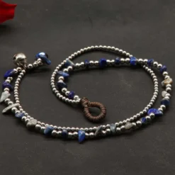 Fußkettchen Lapislazuli Rohstein mit Weißmetall