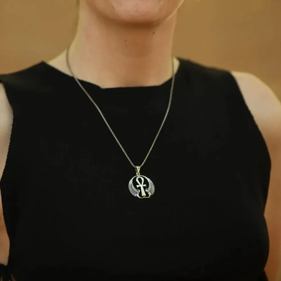 Geflügeltes Ankh Anhänger 925 Silber ägyptischer Kettenanhänger