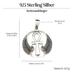 Geflügeltes Ankh Anhänger 925 Silber ägyptischer Kettenanhänger
