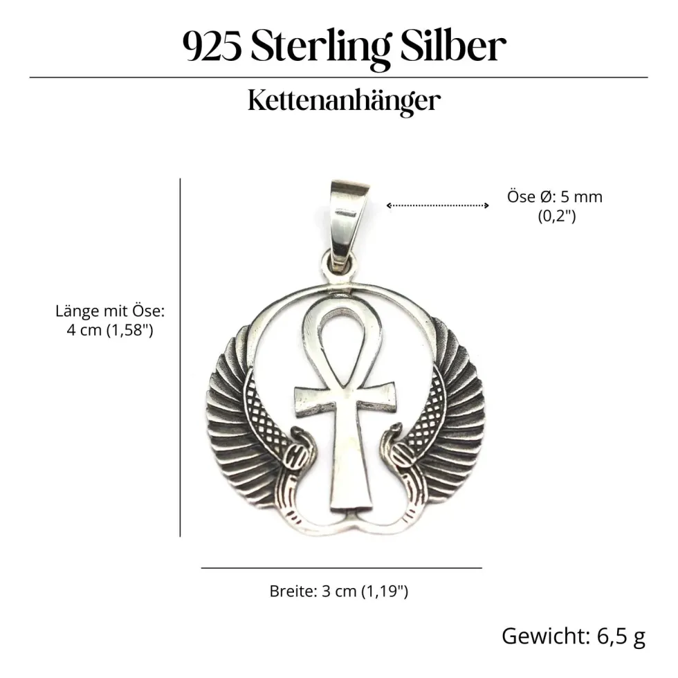 Geflügeltes Ankh Anhänger 925 Silber ägyptischer Kettenanhänger