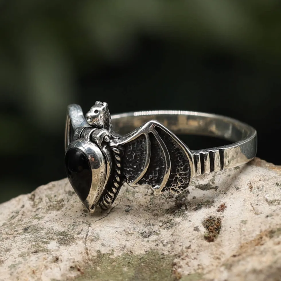 Giftring Fledermaus Ring mit Fach 925 Silber Schmuck