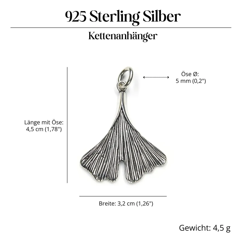 Ginkgo Blatt Schmuck Anhänger aus 925 Silber