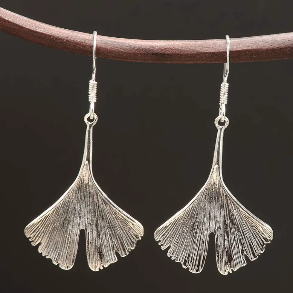 Ginkgo Blätter Ohrhänger Silberschmuck Ohrschmuck 925 Silber (Paar)