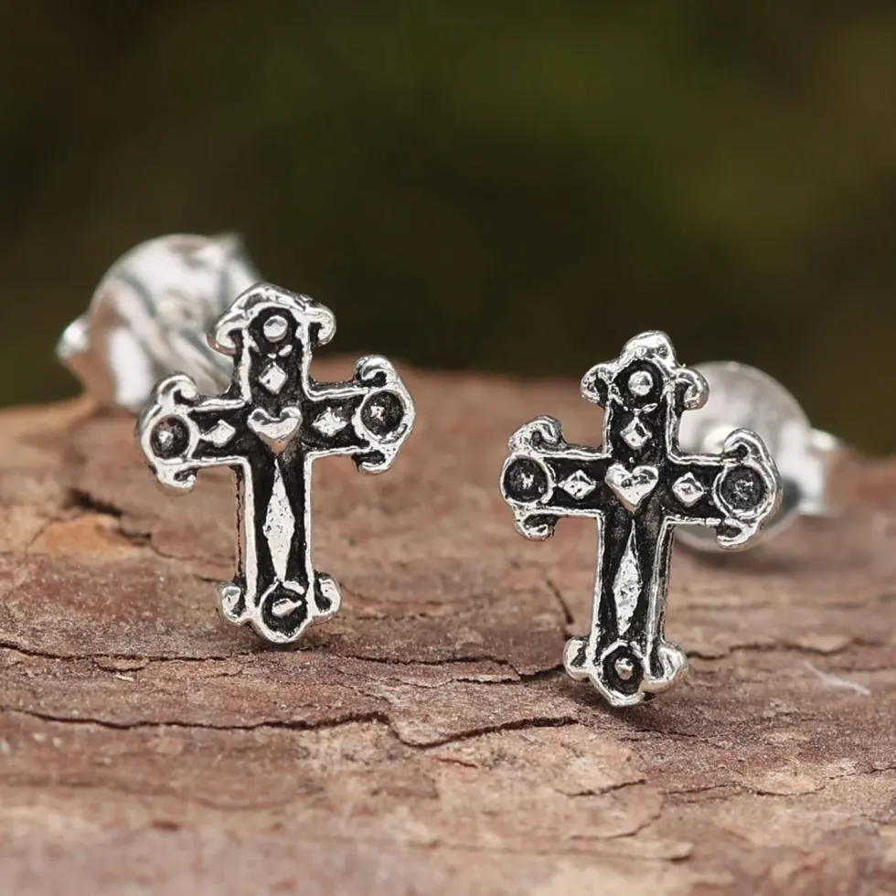 Gothic Kreuz Ohrstecker 925 Silber Ohrschmuck