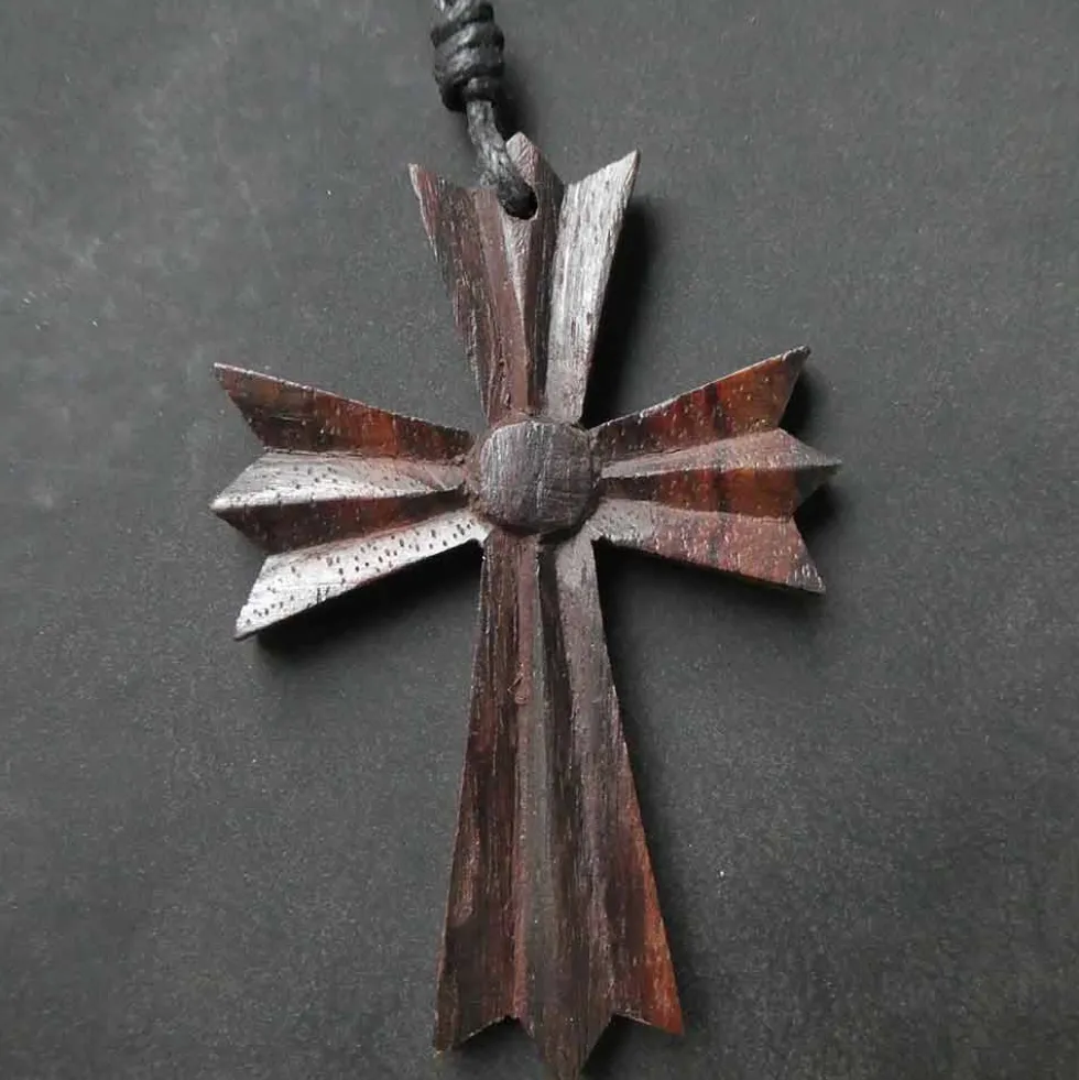 Gothik Kreuz Holz Schmuck Anhänger Kette
