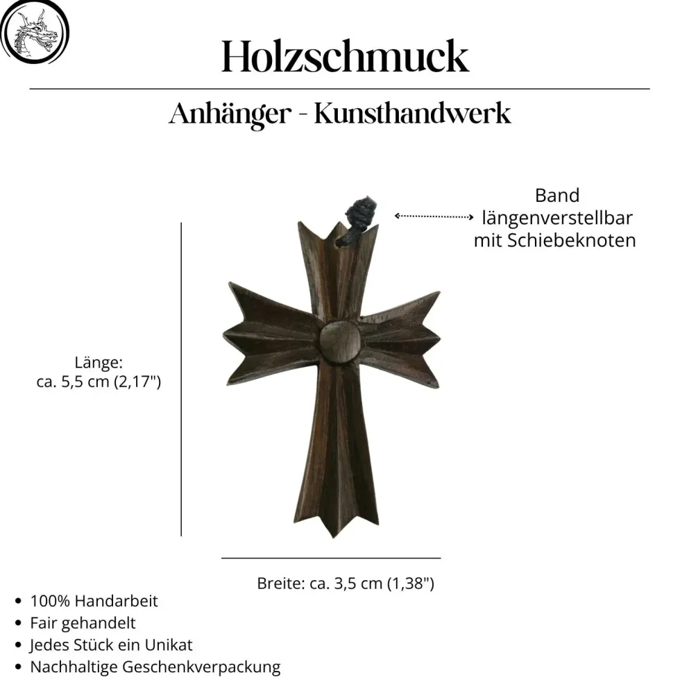 Gothik Kreuz Holz Schmuck Anhänger Kette