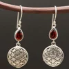 Granat Edelstein Blume des Lebens Ohrringe feine Einhänger 925 Silber