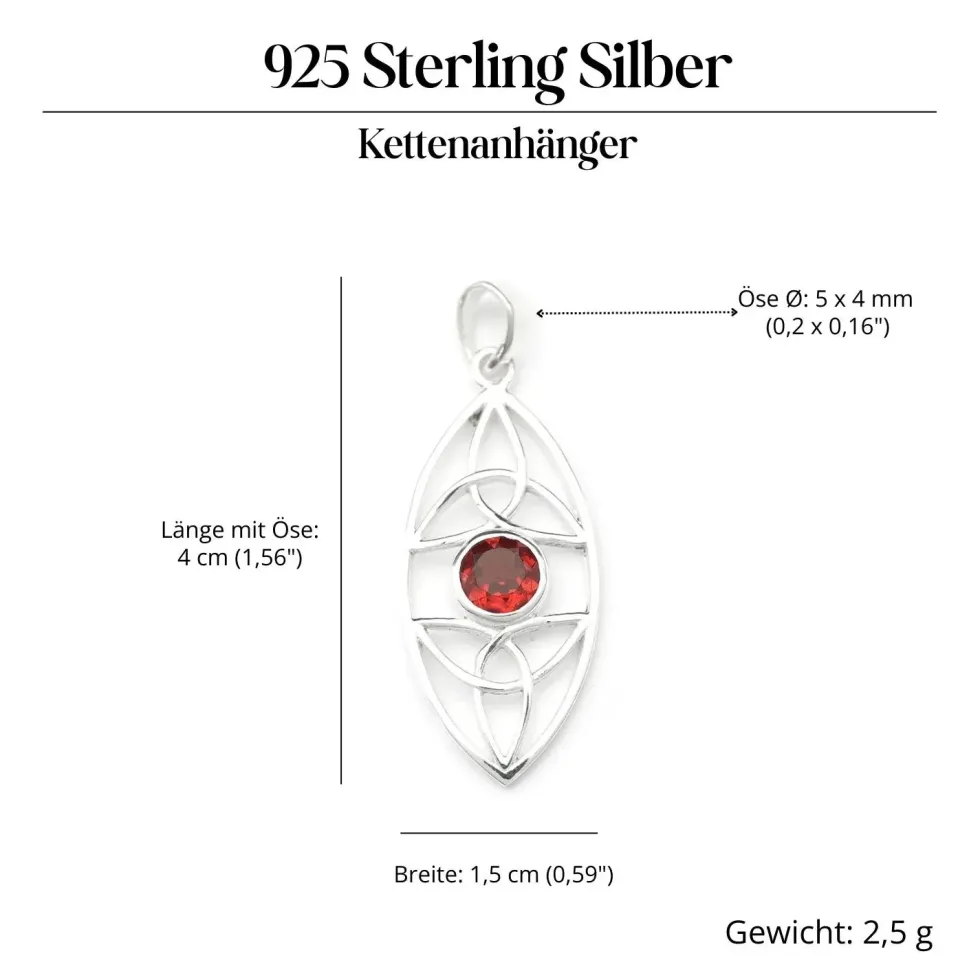 Granat Edelstein keltischer 925 Silberschmuck Anhänger