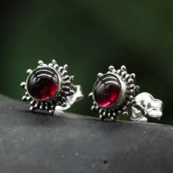 Granat Ohrstecker Sonne Edelsteinschmuck 925 Silber Ohrschmuck