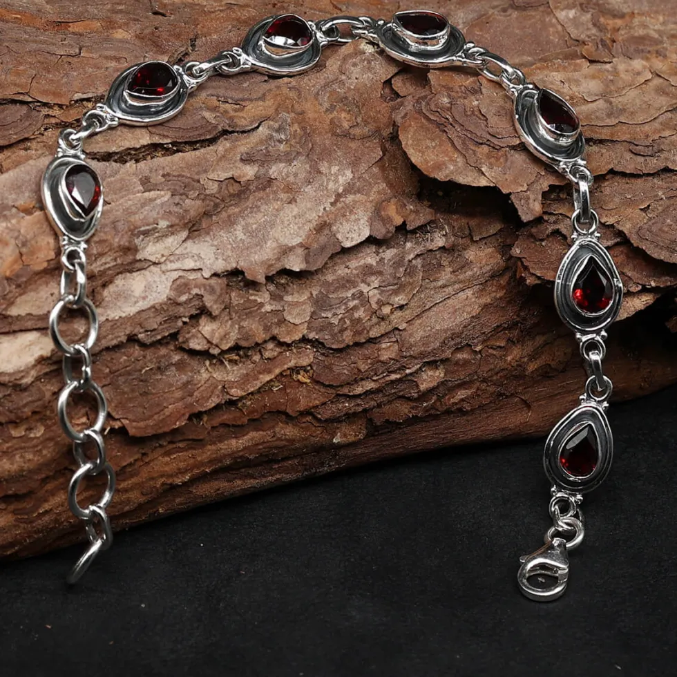 Granat Silber Edelstein Armband zeitloser Damen Armschmuck