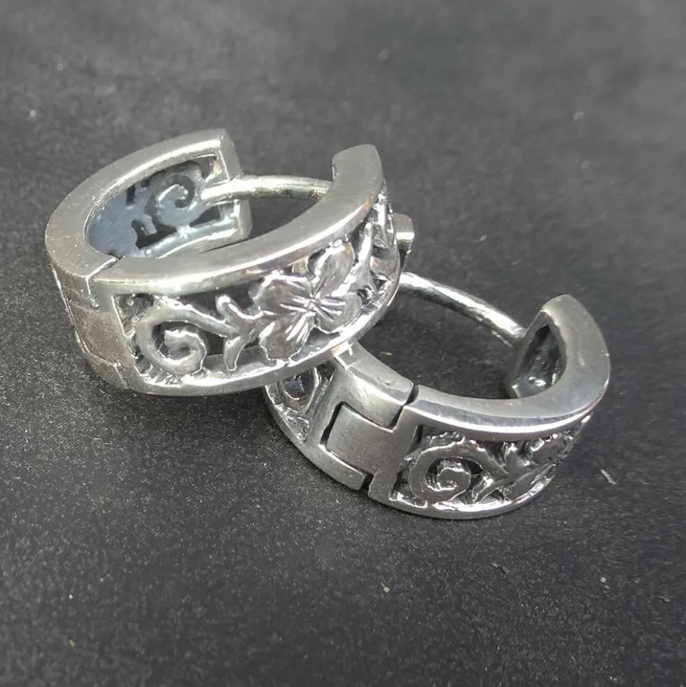 Große Scharnier Creole 17mm 925 Silber (1 Stück) edel Blumenmuster Ohrring