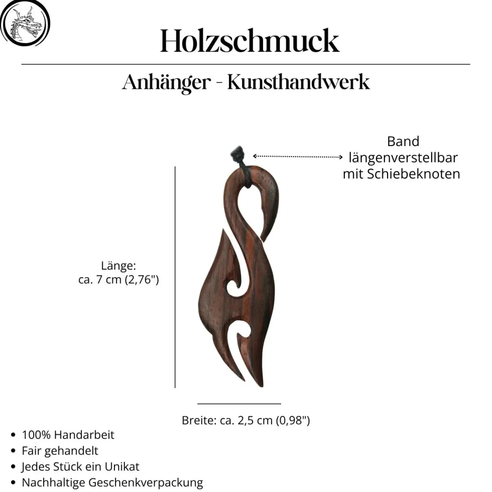 Halskette Maori Holz Schmuck Symbol Anhänger